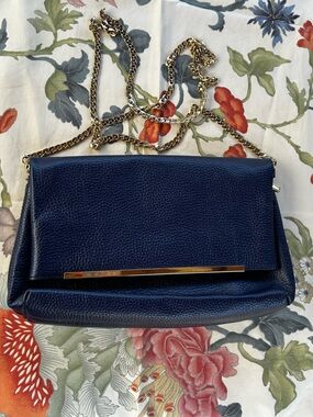 Halogen Purple/Blue Leather Clutch with Detachable Shoulder Chain